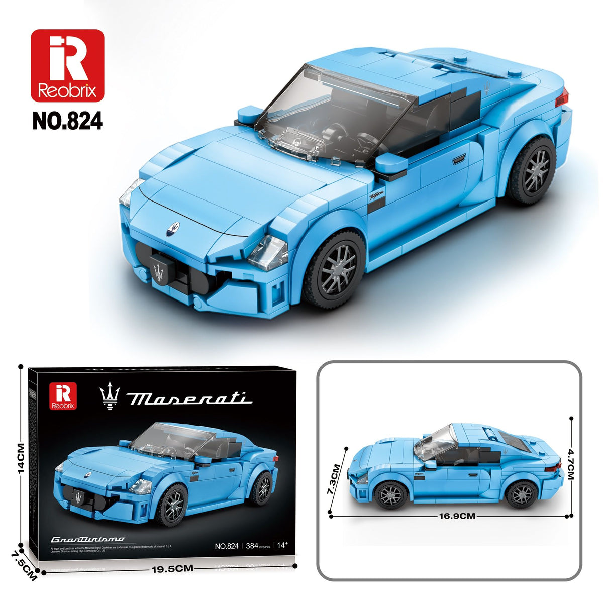 Available To Order – Maserati Granturismo Blue (384pcs) 1:24 Reobrix Model (REO 824)