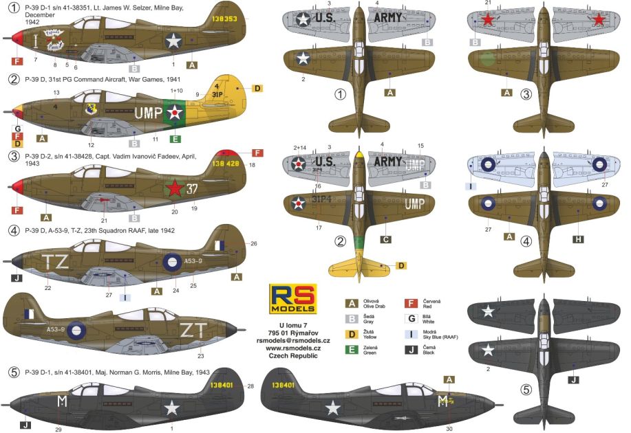 Available To Order – P-39 D/F/K Airacobra 6 Decal v. for USA USSR 1:72 RS Models (RSM 92252)