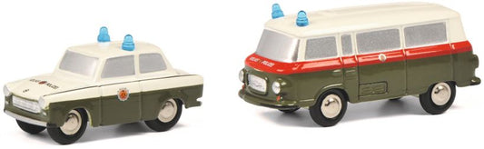 Available To Order – Barkas Bus + Trabant 601 Volkspolizei Picc Piccolo Set (SHU 05348)