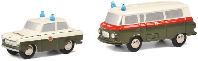 Available To Order – Barkas Bus + Trabant 601 Volkspolizei Picc Piccolo Set (SHU 05348)