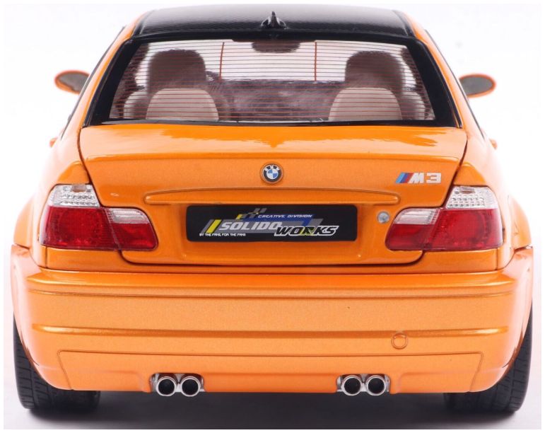 Available To Order – BMW E46 M3 Coupe Solido Works Orange 2000 1:18 (SOL 1806509)