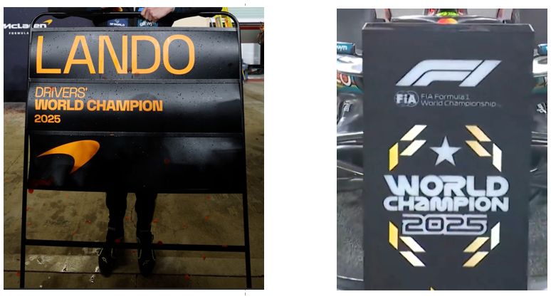 Available To Order – McLaren MCL39 #4 3rd Abu Dhabi GP 2025 L. Norris F1 Drivers Champion 2025 w/Board 1:64 Spark Model (SPA 64S078)