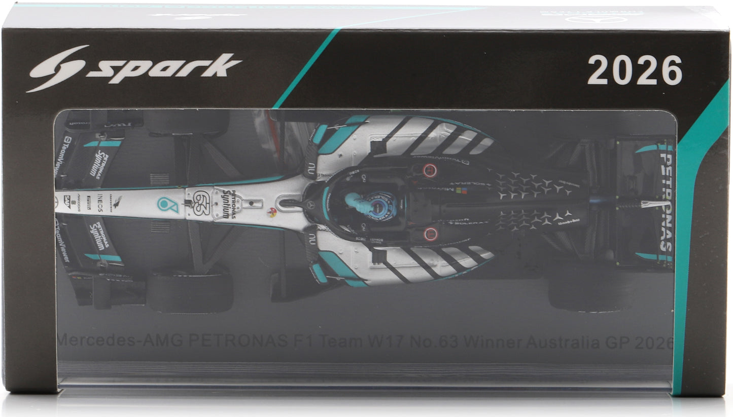 Available To Order – Mercedes AMG Petronas F1 W17 #63 Winner Australia GP 2026 George Russell w/Pit Boa 1:43 Spark Model (SPA S9380)