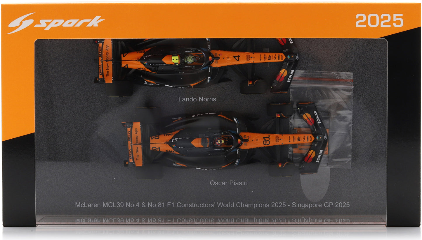 Available To Order – McLaren MCL39 #4 & #81 F1 Constructors' Champion 2025 Lando Norris & Oscar Piastri 1:43 Spark Model (SPA S9590)