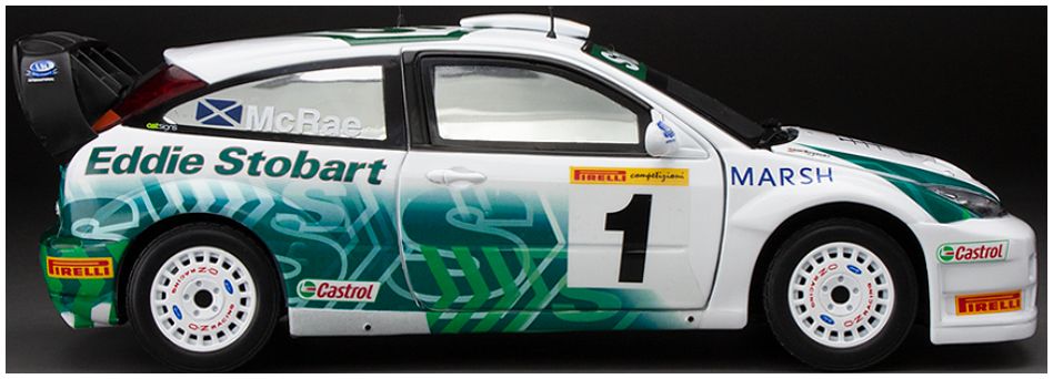 Available To Order – Ford Focus RS WRC '03 #1 Colin McRae Pirelli Int Rally 2005 (Limited 1999pcs) 1:18 (SUN H3912)