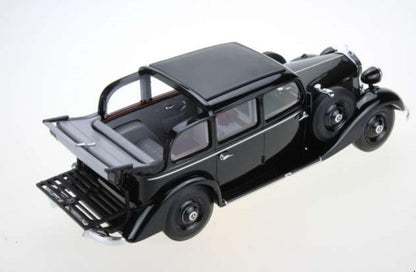 Available To Order – Mercedes 260D Pullman Landaulet 1936 Open Rear Roof Black + Brown Interior 1:18 Triple 9 Model (TRN R1800103)