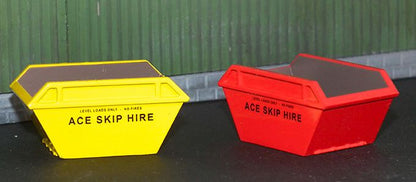 2pc Set - 4.5 cu yd 'midi' skip Painted, 1 x Red 1 x Yellow OO – diecast model (view 2)