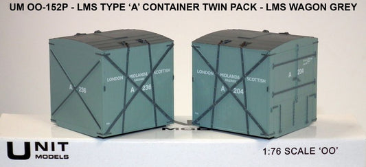 Type 'A' container - LMS Grey (2 pieces) Running Numbers - A204 & A236 OO – diecast model (view 2)