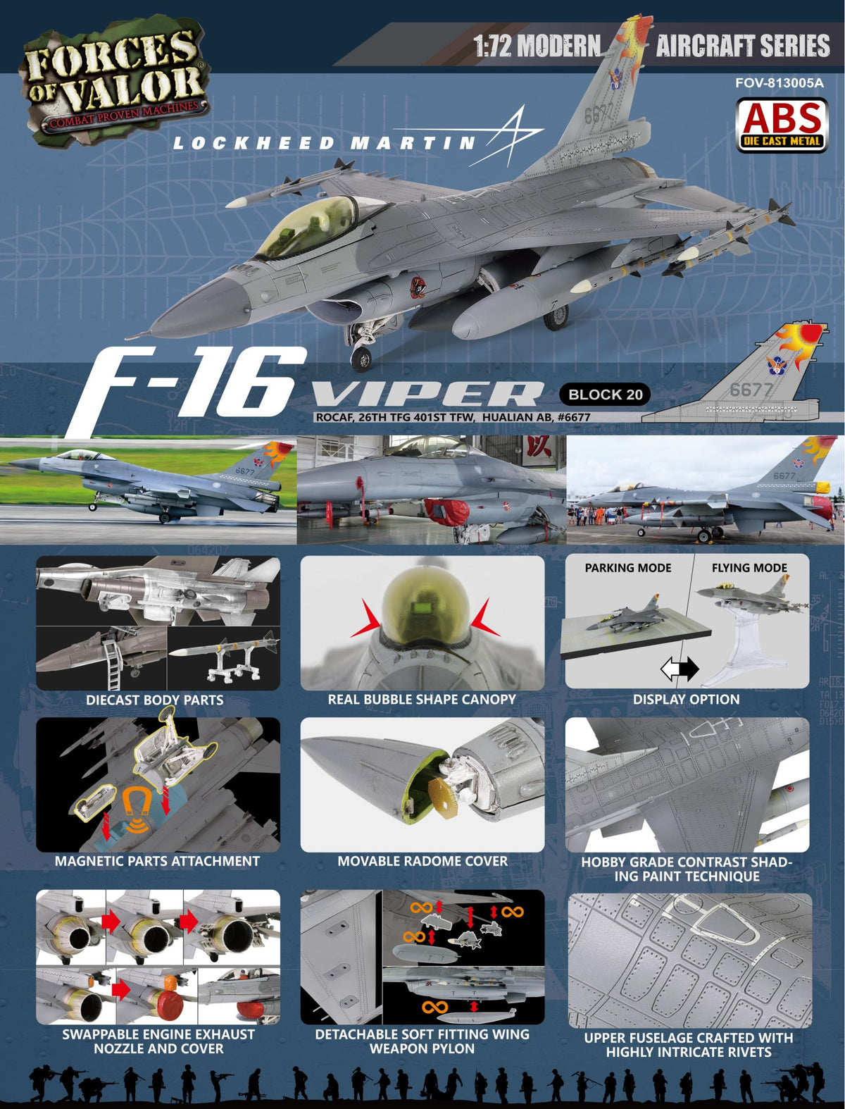 Lockheed Martin F16A Block 20 ROCAF 26TH TFG 401ST TFW HUALIAN AB #6677 1:72 – diecast model (view 2)