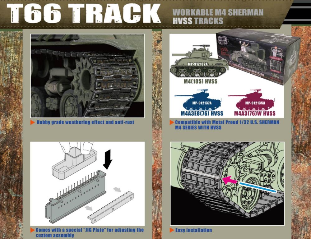 Metal Track Upgrade for U.S. Sherman M4A3 (To Fit MP-912102A) 1:32 – diecast model (view 2)