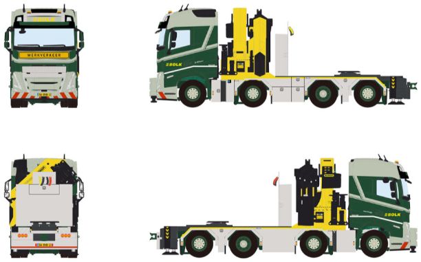 Available To Order – Volvo FH5 Globetrotter 8x2 Tag Axle w/Palfinger PK 92002 SH + Jib Bolk 1:50 (WSI 01-4392)