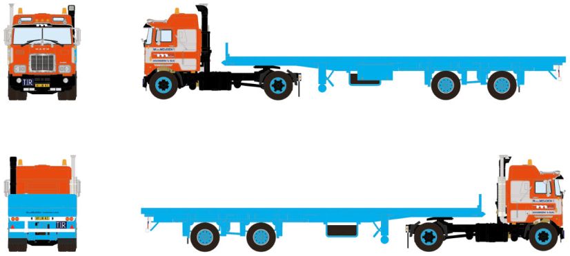 Available To Order – Mack F700 4x2 Classic Flatbed Trailer 2 Axle van der Meijden 1:50 (WSI 01-4408)