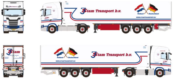 Available To Order – Scania S Highline CS20H 4x2 Reefer Trailer 3 Axle J. Stam 1:50 (WSI 01-4574)
