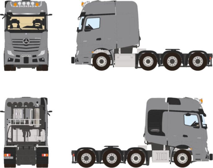 Mercedes Benz Actros MP5 Giga Space 8x4 Grey 1:50 WSI Models Model (view 4)