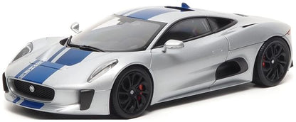 Available to Order – Jaguar C-X75 2013 Lightning Silver w/Gloss Blue Stripes 1:18 (ALM 810601)