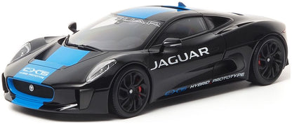 Available to Order – Jaguar C-X75 2013 Ultimate Black Metallic w/Light Blue Stripes 1:18 (ALM 810603)