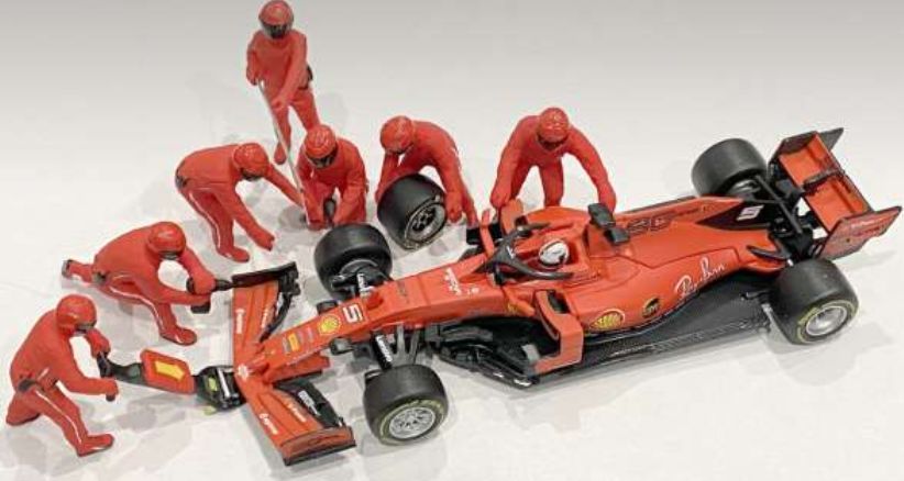 Available To Order – F1 Pit Crew Figures Set #1 Team Red (x7) 1:43 (AMD 38382)