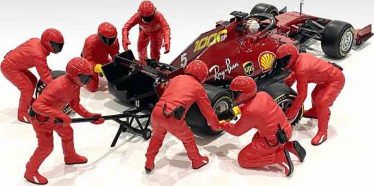 F1 Pit Crew Figures Set #2 Team Red (x7) 1:43 – diecast model