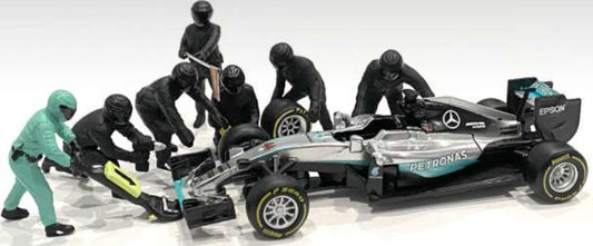 F1 Pit Crew Figures Set #1 Team Black (x7) 1:18 American Diorama Model