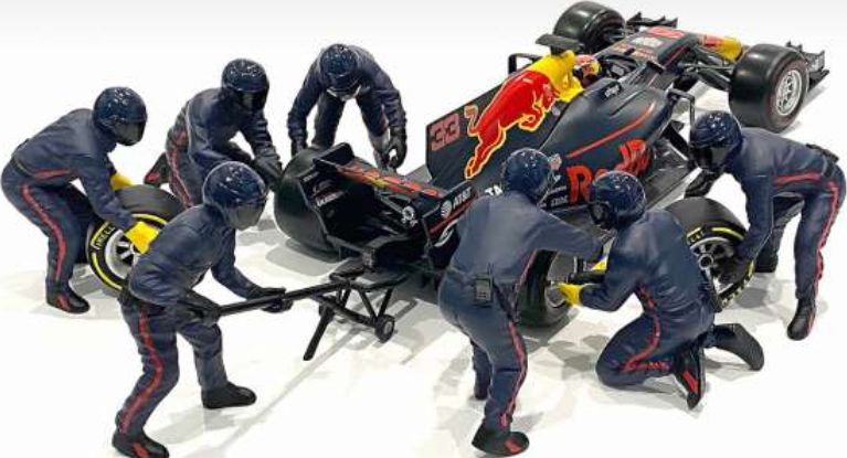 F1 Pit Crew Figures Set #2 Team Blue- Purple (x7) 1:18 American Diorama Model