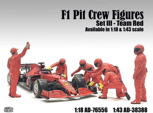Available To Order – F1 Pit Crew Figures Set #3 Team Red (7 x Figures) 1:18 American Diorama Model (AMD 76556)