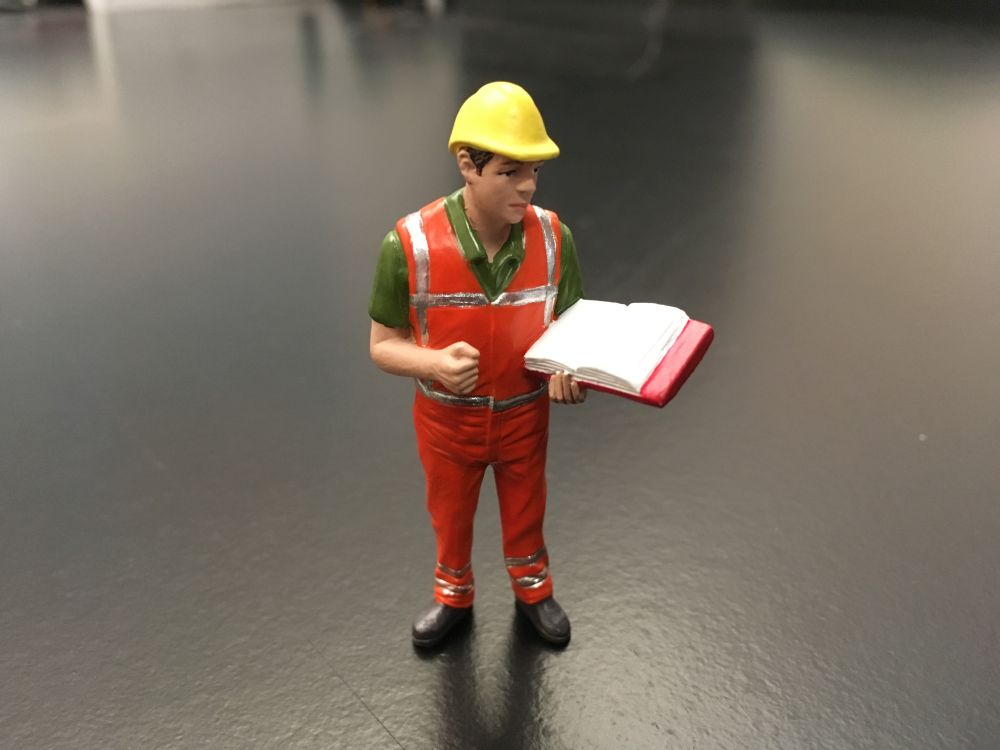 Available to Order – Works inspector. Orange safety jacket with helmet. 1:32 (AT 32142)