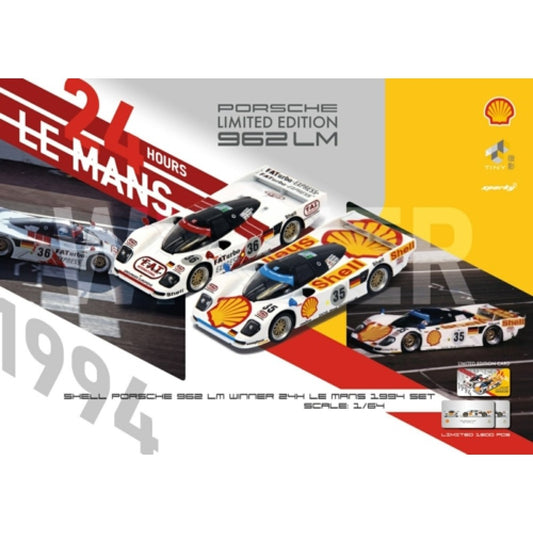 THIS ITEM IS AVAILABLE TO ORDER FROM OUR SUPPLIER - 1:64 TINY CITY ATCYCOMBO64004 PORSCHE 962 LM SHELL COMBO WINNER LE MANS 1994 NO.35 AND NO.36 (SPARKY X TINY X SHELL)