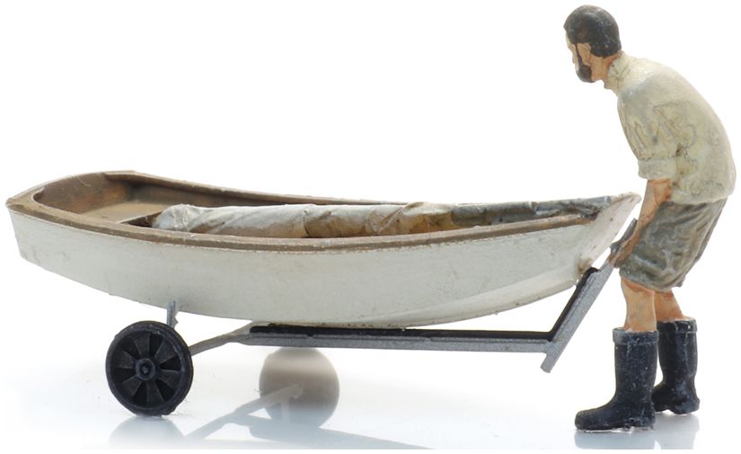Sailing Boat Optimist + Trailer + Figure Ready-Made, Painted 1:87 – diecast model