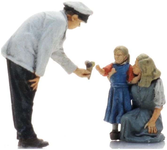 Available To Order – Ice Cream Vendor w/Mother and Child (3x) Ready-Made Figures 1:87 Artitec Model (ATT 5870101)