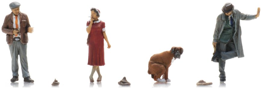 Available To Order – Dog Poop Scene With 3 people / 1 Dog / 3 Poops - Ready-Made Figures 1:87 Artitec Model (ATT 5870104)