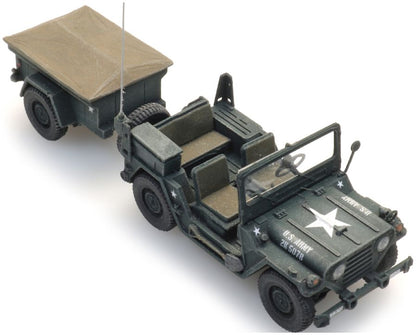 M151 Jeep + M416 Trailer Forest Green (US) Ready-Made, Painted 1:87 Artitec Model