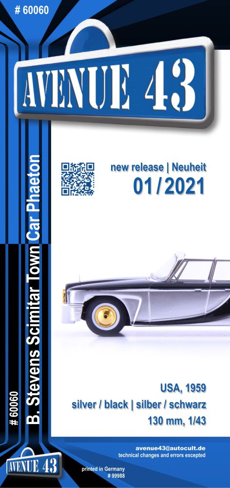 Leaflet #60060 Brook Stevens Scimitar (C6 long, 1 page) – diecast model