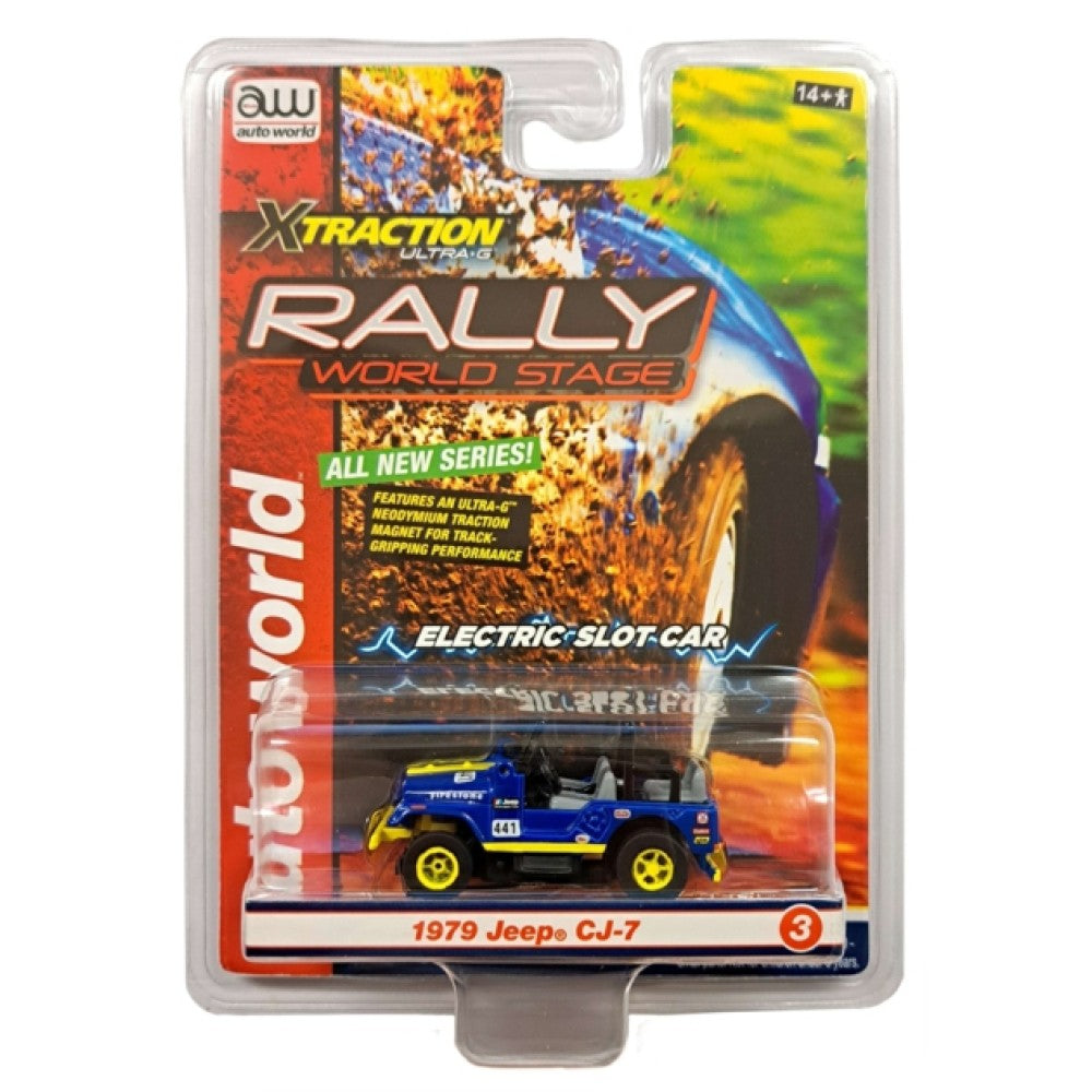 Available to Order – 1979 Jeep Cj-7 No.441 Blue Firestone Electric Slot Car 1:64 Auto World Model (AWSC380B-3)