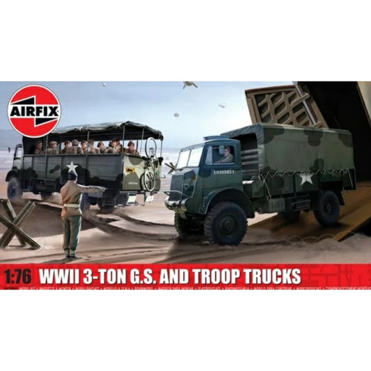THIS ITEM IS AVAILABLE TO ORDER FROM OUR SUPPLIER - 1:76 AIRFIX AX03306A WWII 3-TON 4X4 GENERAL SERVICE TROOP TRUCKS (PLASTIC KIT)