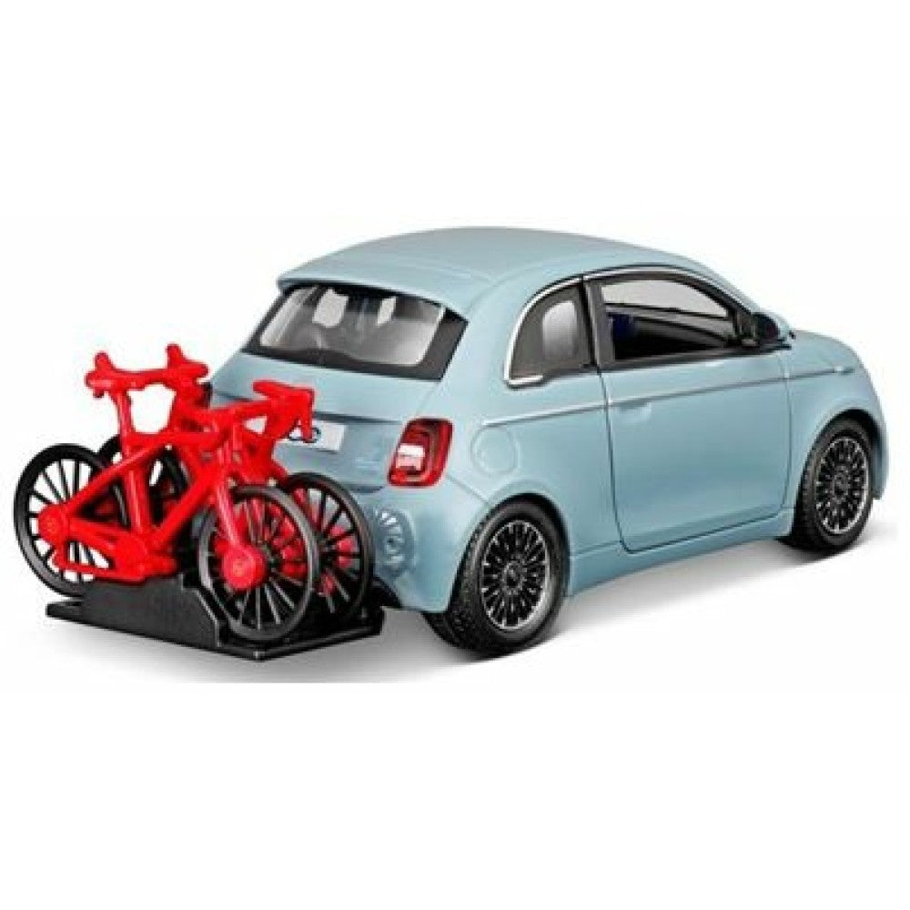 Available To Order – BG23012 - 1:24 FIAT 500E W/BIKE RACK LIGHT BLUE BURAGO Model (BG23012)
