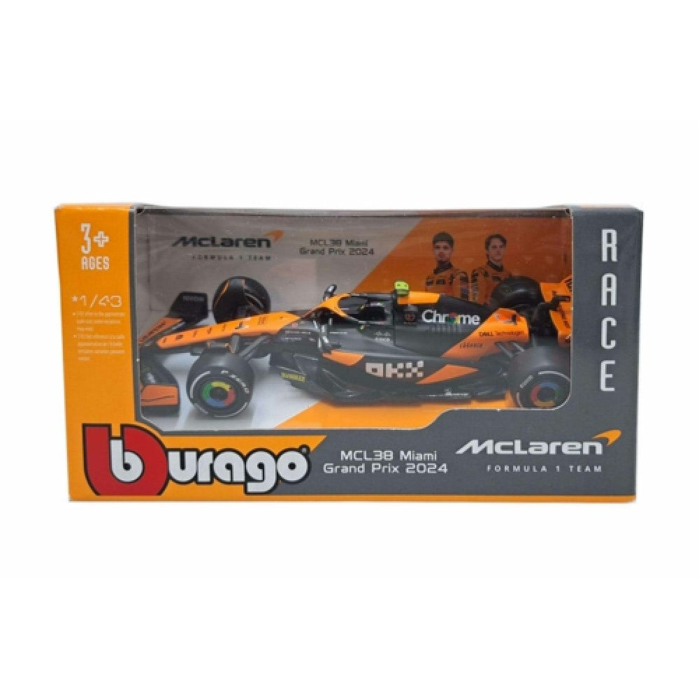 THIS ITEM IS AVAILABLE TO ORDER FROM OUR SUPPLIER - 1:43 BURAGO BG38177N MCLAREN MCL38 F1 2024 L.NORRIS CARD BOX