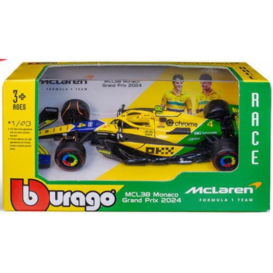 THIS ITEM IS AVAILABLE TO ORDER FROM OUR SUPPLIER - 1:43 BURAGO BG38214NS MCLAREN MCL38 F1 2024 NORRIS SENNA LIVERY MONACO 2024 SPECIAL - CARD BOX