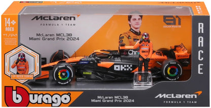 Available To Order – McLaren MCL38 F1 2024 Piastri w/Driver Figure 1:24 Bburago Model (BUR 28040P)