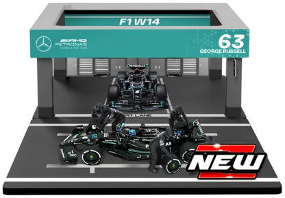 Available To Order – Mercedes AMG Petronas F1 W14 E Performance #63 George Russell 2023 Pit Pass Set 1:43 Bburago Model (BUR 38452R)
