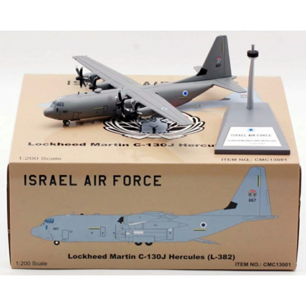 Available to Order – Israel - Air Force Lockheed Martin C-130J-30 Hercules (L-382) 667 with Stand 1:200 Compass Models Model (CMC13001)