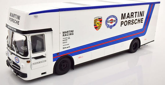 Mercedes O317 Porsche Race Transporter Martini 1968 White 1:18 – diecast model