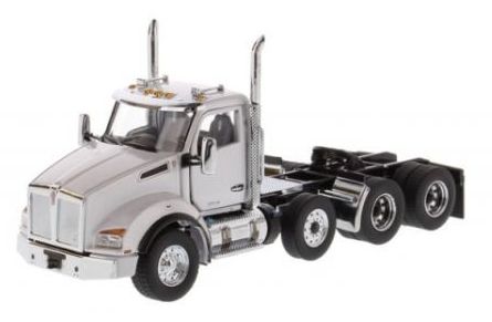 Kenworth T880 SBFA DayCab Pusher Axle Tandem Tractor Metallic White Cab 1:50 – diecast model