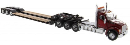 Kenworth T880 SFFA DayCab Tridem Tractor Red w/XL 120Trailer Boosters Jeep 1:50 – diecast model