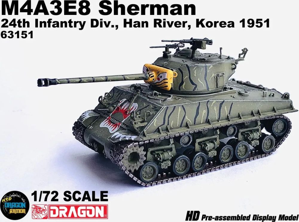 Available to Order – M4A3E8 Sherman 'Tiger Face' 24th Infantry Div. Han River Korea 1951 1:72 (DR 63151)