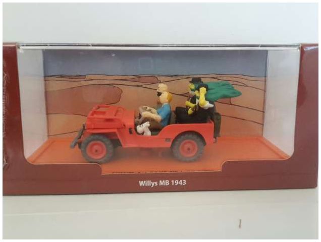 Available to Order – Willys Jeep Mb - Tin Tin Land of Black with Figures in Car 1:43 Model (EDI 007)