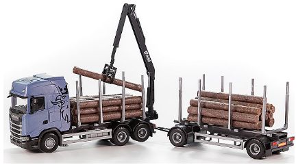 Scania Griffin Timber Truck + 2 Axle Trailer Light Blue/Grey 1:25 Emek Model