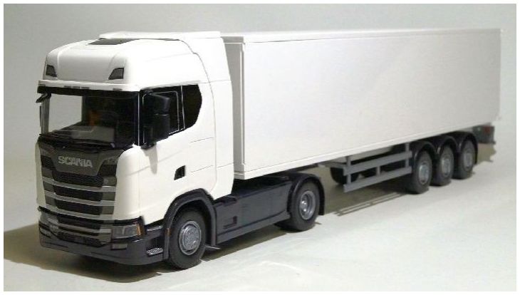 Scania 4 x 2 w/Box Trailer White 1:25 Emek Model