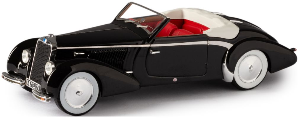 Delage D6-70 Cabrio by Letourneur & Marchand Top Down No Rear Skirts Black '39 1:43 – diecast model