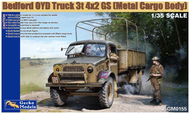 Available To Order – Bedford OYD Track 3t 4x2 GS (Metal Cargo Body) 1:35 Gecko Models (GEC 350155)