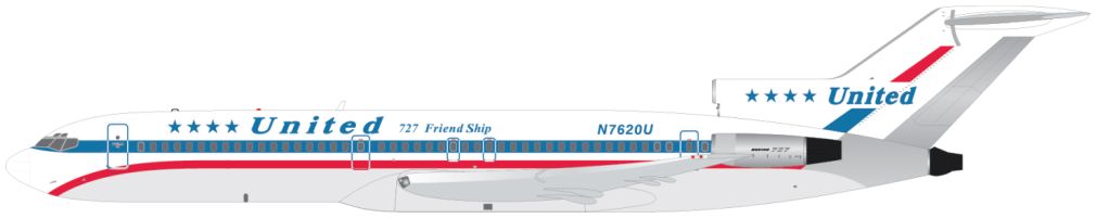 Boeing B727-200 United Airlines N762OU (Stars and Bars Friendship Livery) 1:400 – diecast model